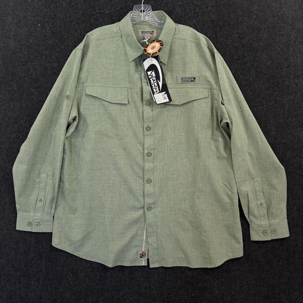Hook & Tackle Iztapa Shirt Men's XL Green Check UPF 50 Vented Fishing Outdoor